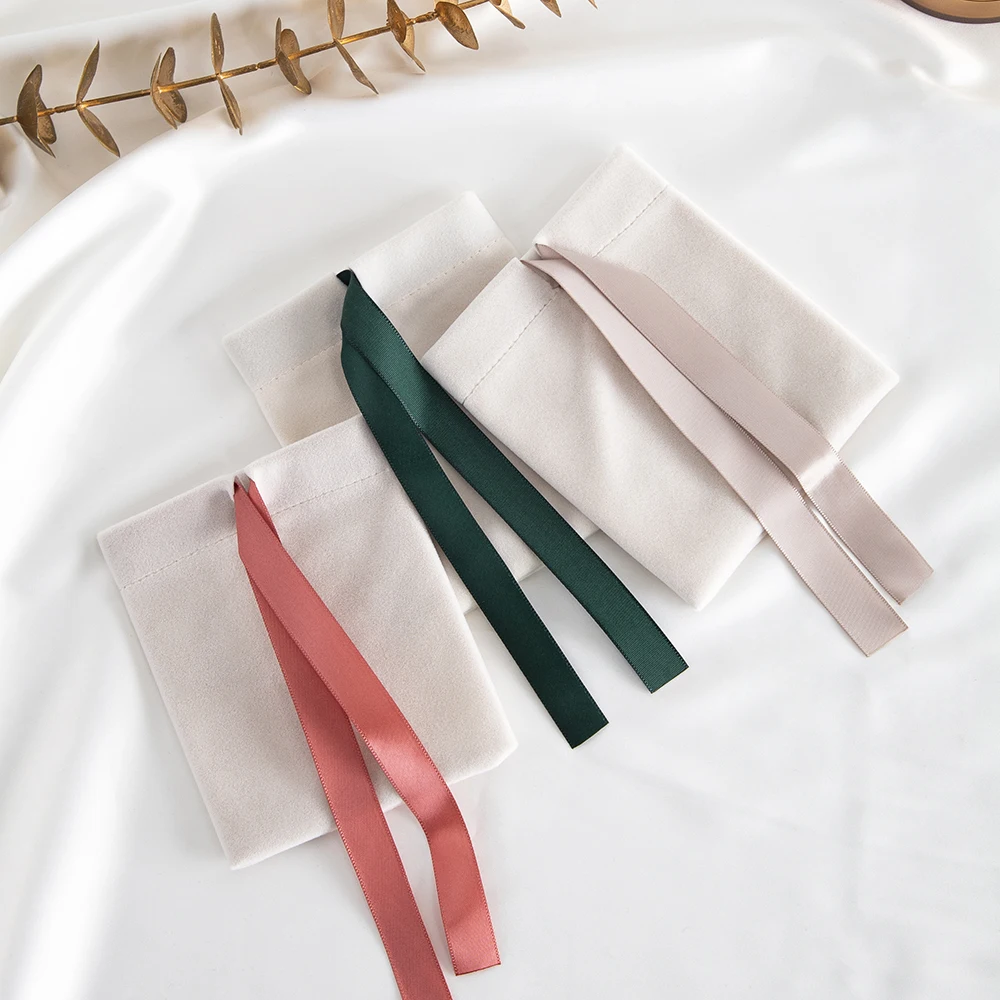 5Pcs Beige Velvet Bag Jewelry Suede Gift 7x9cm 10x12cm 12x15cm 15x20cm Packaging Wedding Favors Candy Earrings Bracelet Pouches