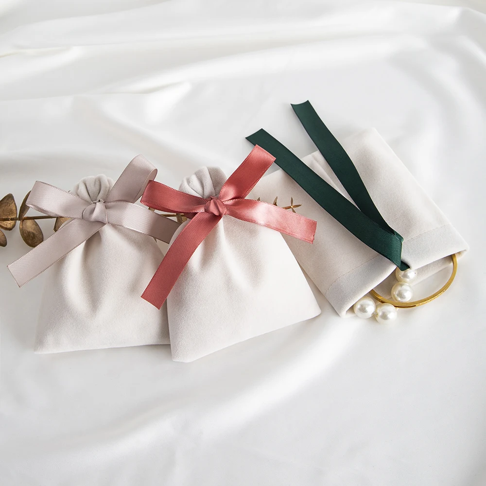 5Pcs Beige Velvet Bag Jewelry Suede Gift 7x9cm 10x12cm 12x15cm 15x20cm Packaging Wedding Favors Candy Earrings Bracelet Pouches