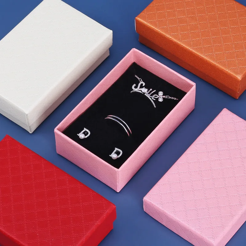 10Pcs 8x5x2.5cm Jewelry Paper Organizer Box for Rings Earrings Studs Key Necklace Packaging Gift Boxes Display with Black Sponge