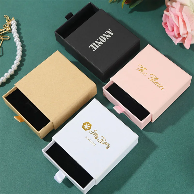 Wholesale 100pcs/lot Custom Logo Paper Jewelry Box Gift Packaging Box Printed Logo Earring Necklace Bracelet Box
