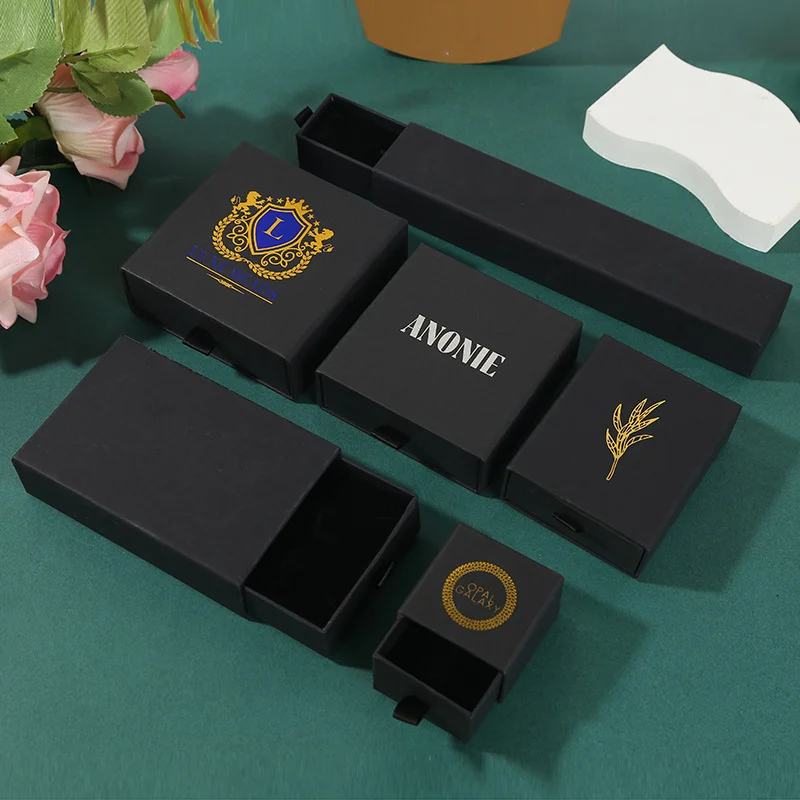 Wholesale 100pcs/lot Custom Logo Paper Jewelry Box Gift Packaging Box Printed Logo Earring Necklace Bracelet Box