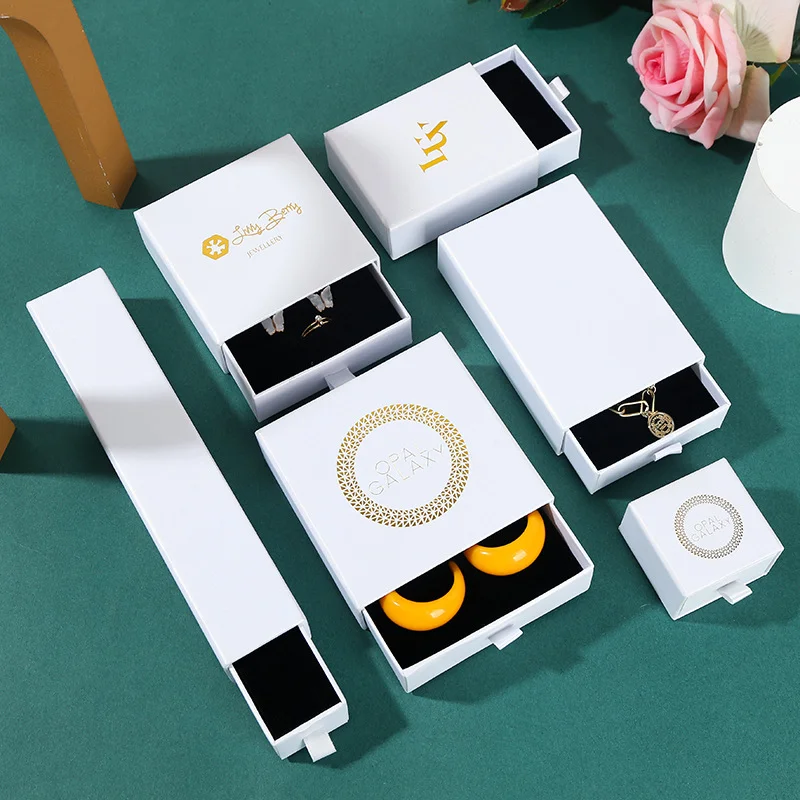 Wholesale 100pcs/lot Custom Logo Paper Jewelry Box Gift Packaging Box Printed Logo Earring Necklace Bracelet Box