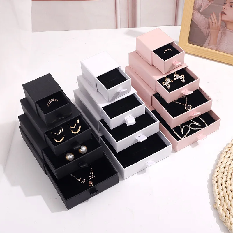 Wholesale 100pcs/lot Custom Logo Paper Jewelry Box Gift Packaging Box Printed Logo Earring Necklace Bracelet Box