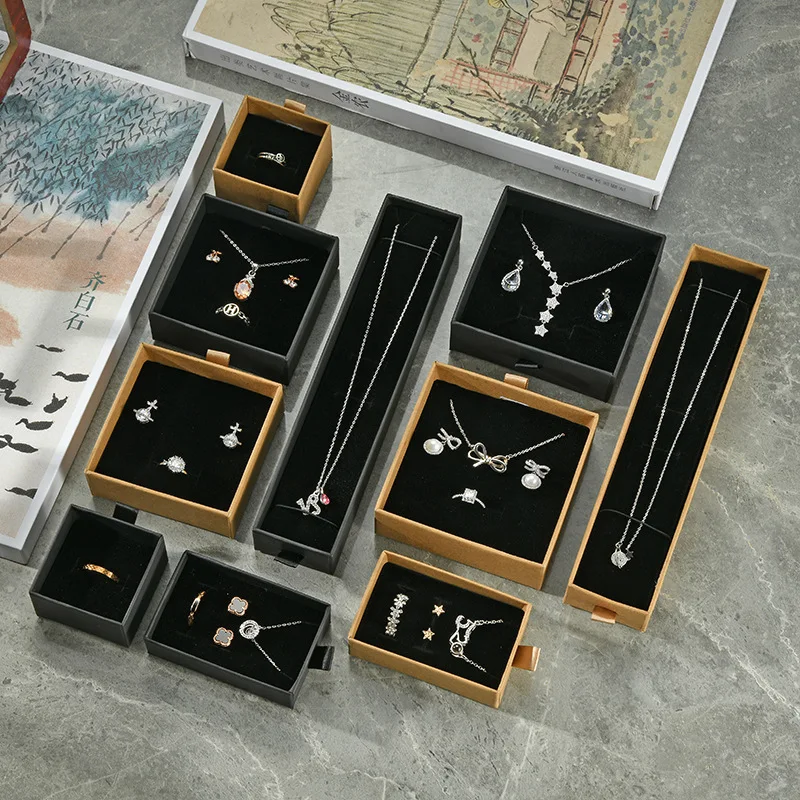 Wholesale 100pcs/lot Custom Logo Paper Jewelry Box Gift Packaging Box Printed Logo Earring Necklace Bracelet Box