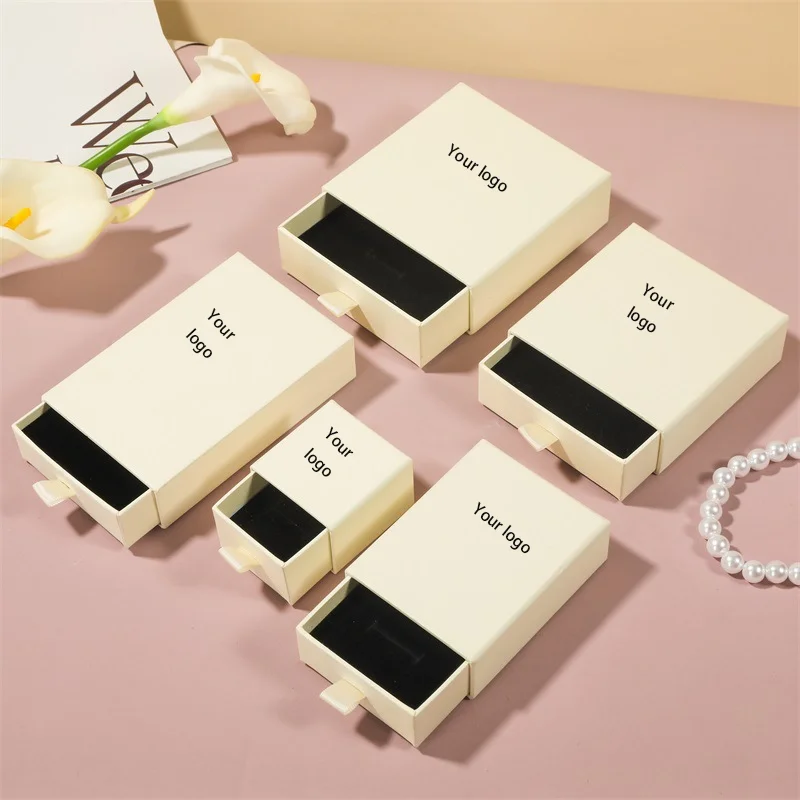 Wholesale 100pcs/lot Custom Logo Paper Jewelry Box Gift Packaging Box Printed Logo Earring Necklace Bracelet Box