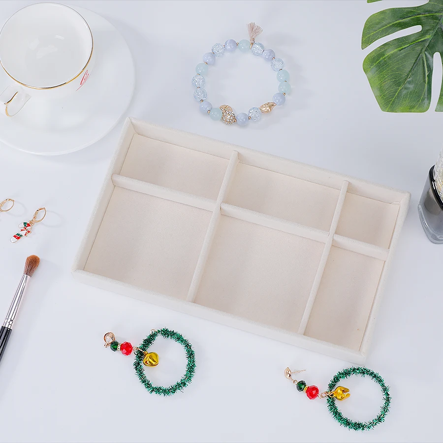 Jewelry Organizer Velvet Jewelry Storage Tray Display Ring Bracelet Necklace Storage Box Showcase Drawer Organizer Trays Beige