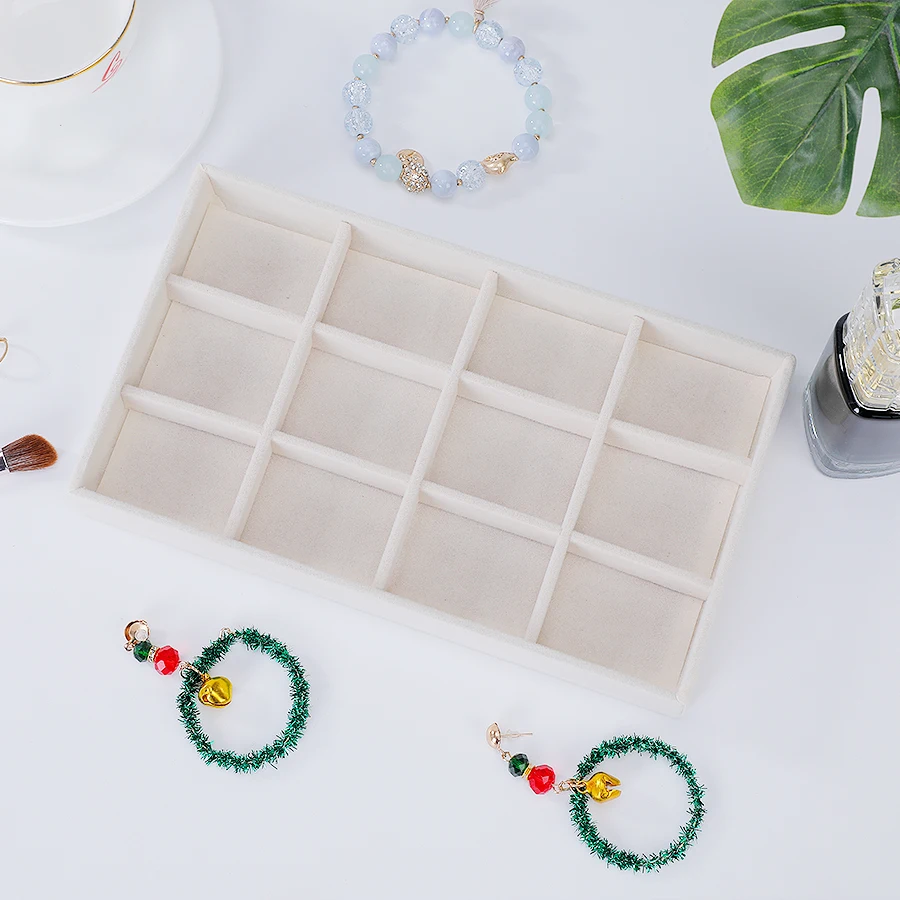 Jewelry Organizer Velvet Jewelry Storage Tray Display Ring Bracelet Necklace Storage Box Showcase Drawer Organizer Trays Beige