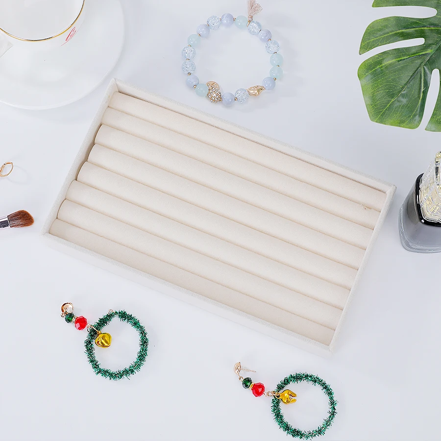 Jewelry Organizer Velvet Jewelry Storage Tray Display Ring Bracelet Necklace Storage Box Showcase Drawer Organizer Trays Beige
