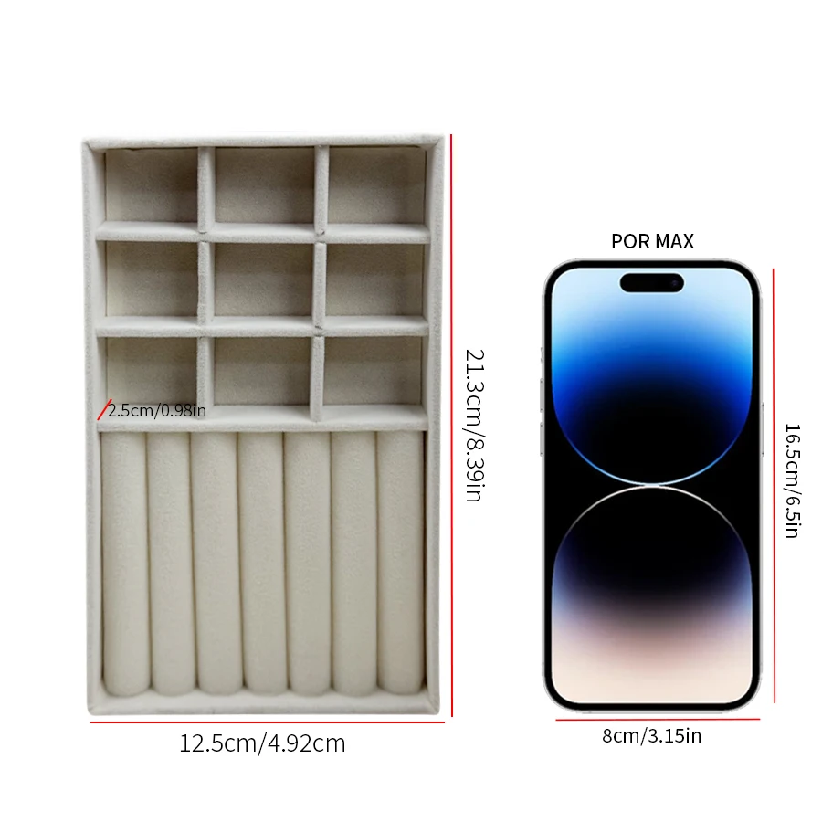 Jewelry Organizer Velvet Jewelry Storage Tray Display Ring Bracelet Necklace Storage Box Showcase Drawer Organizer Trays Beige