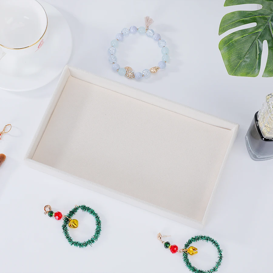 Jewelry Organizer Velvet Jewelry Storage Tray Display Ring Bracelet Necklace Storage Box Showcase Drawer Organizer Trays Beige