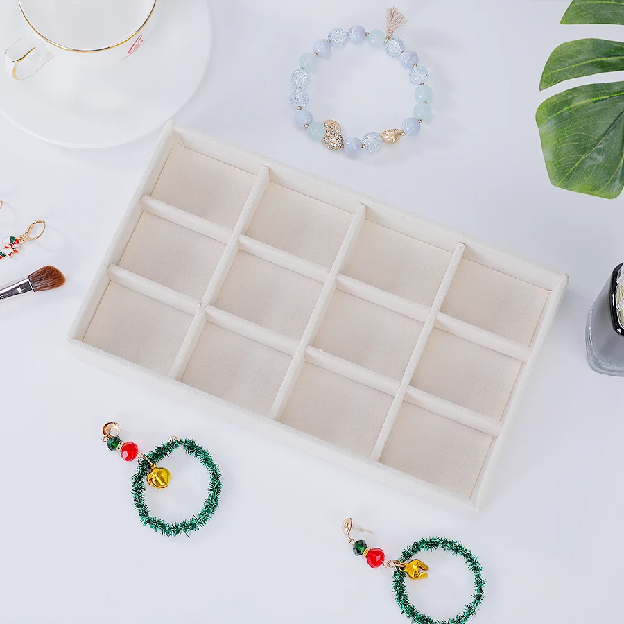 Jewelry Organizer Velvet Jewelry Storage Tray Display Ring Bracelet Necklace Storage Box Showcase Drawer Organizer Trays Beige
