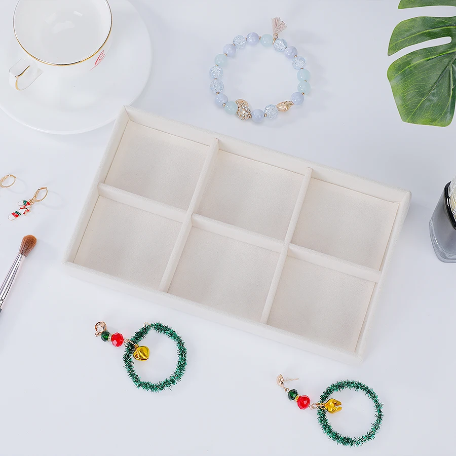 Jewelry Organizer Velvet Jewelry Storage Tray Display Ring Bracelet Necklace Storage Box Showcase Drawer Organizer Trays Beige
