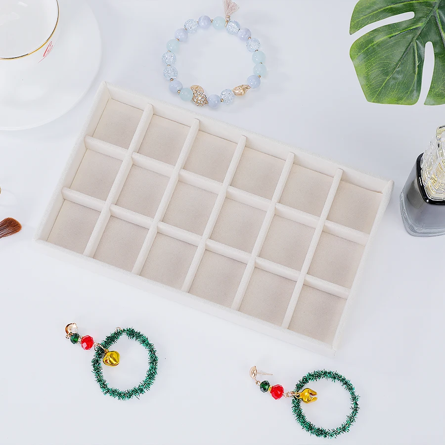Jewelry Organizer Velvet Jewelry Storage Tray Display Ring Bracelet Necklace Storage Box Showcase Drawer Organizer Trays Beige