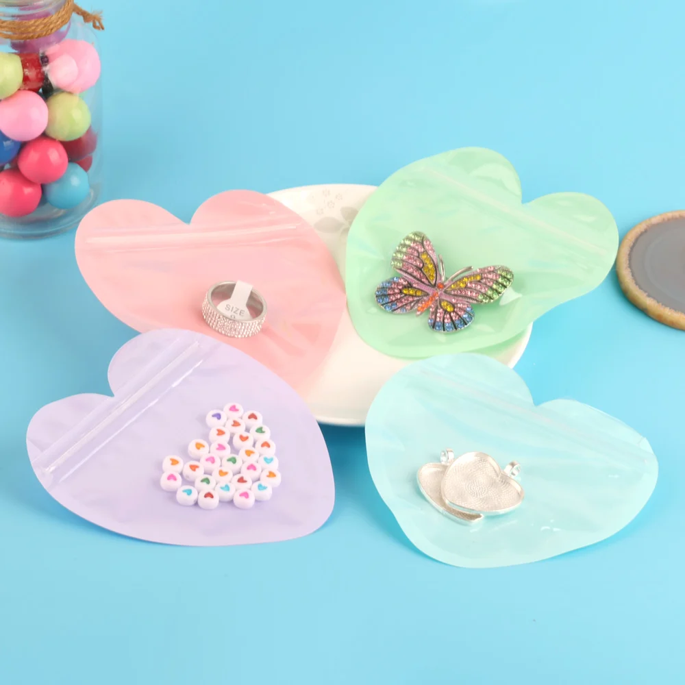 10pcs/50pcs Heart Shaped Sealing Jewelry Pouches Bag Transparent Plastic Durable Zipper Lock Convenient Packaging Bags Wholesale