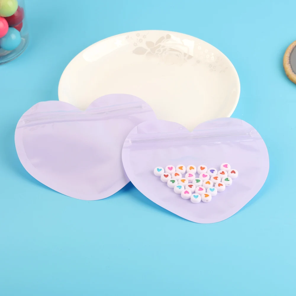 10pcs/50pcs Heart Shaped Sealing Jewelry Pouches Bag Transparent Plastic Durable Zipper Lock Convenient Packaging Bags Wholesale