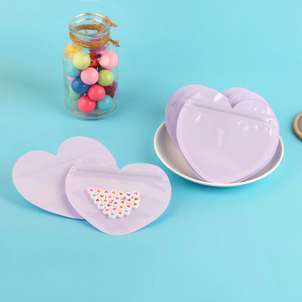 10pcs/50pcs Heart Shaped Sealing Jewelry Pouches Bag Transparent Plastic Durable Zipper Lock Convenient Packaging Bags Wholesale