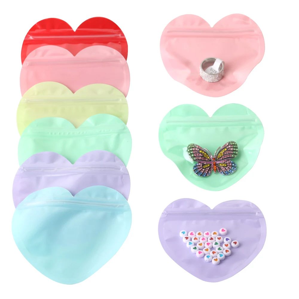 10pcs/50pcs Heart Shaped Sealing Jewelry Pouches Bag Transparent Plastic Durable Zipper Lock Convenient Packaging Bags Wholesale