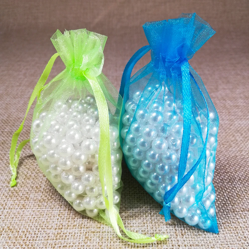 100pcs/lot 10x15 11x16 13x18 15x20cm Drawable Organza Bag Wedding Christmas Gift Bags Jewelry Packaging Organza Bags & Pouches
