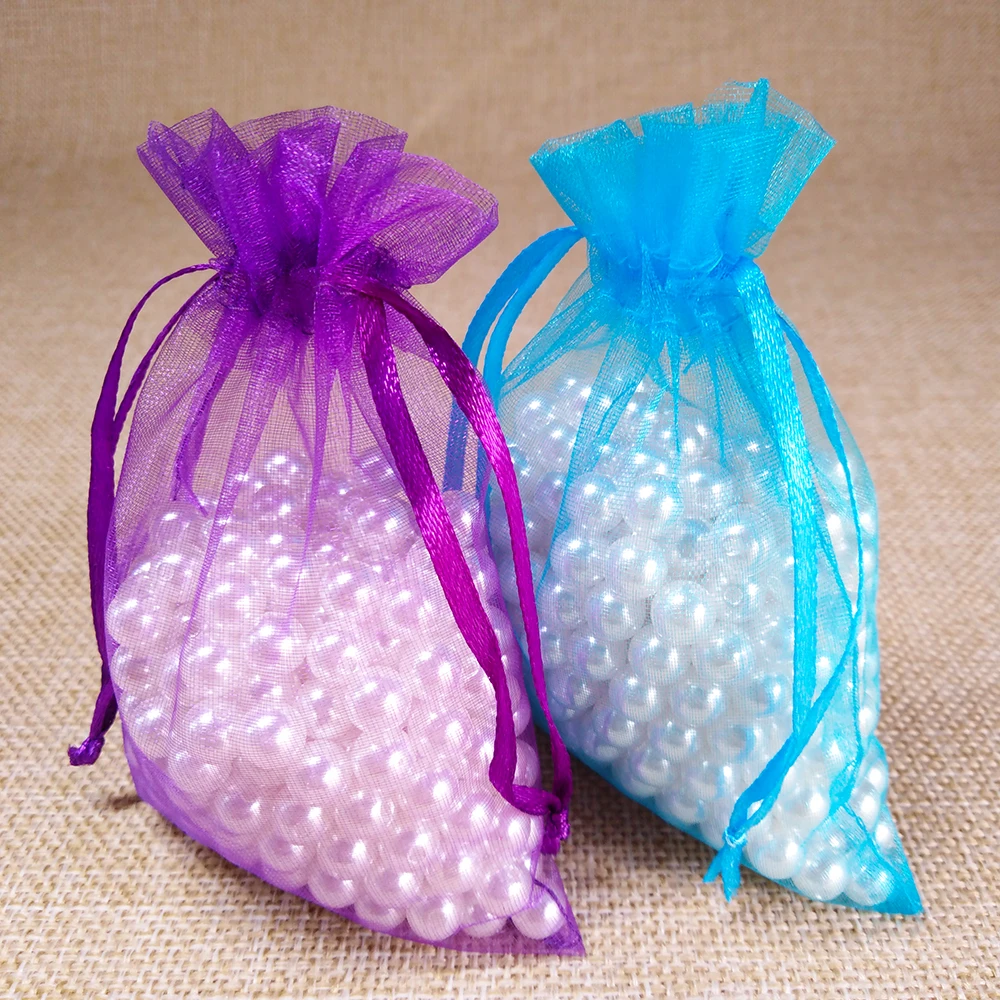 100pcs/lot 10x15 11x16 13x18 15x20cm Drawable Organza Bag Wedding Christmas Gift Bags Jewelry Packaging Organza Bags & Pouches