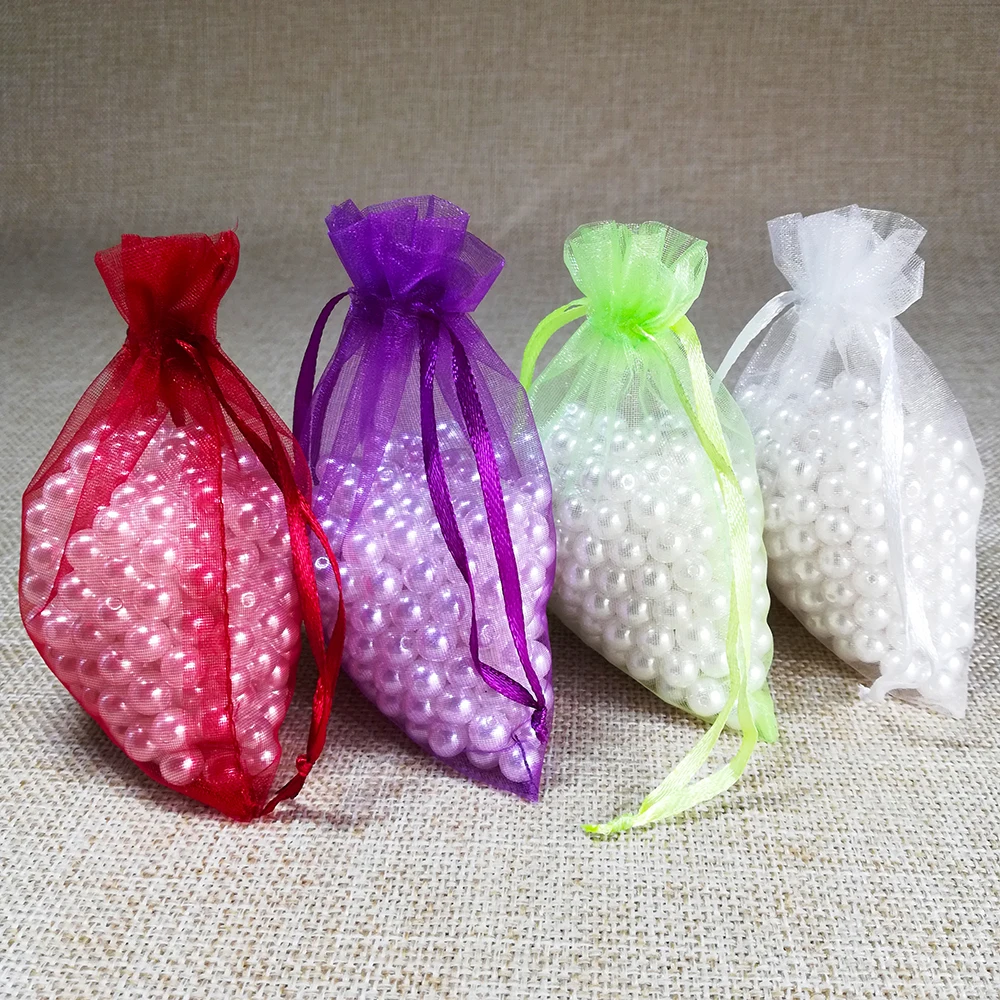 100pcs/lot 10x15 11x16 13x18 15x20cm Drawable Organza Bag Wedding Christmas Gift Bags Jewelry Packaging Organza Bags & Pouches