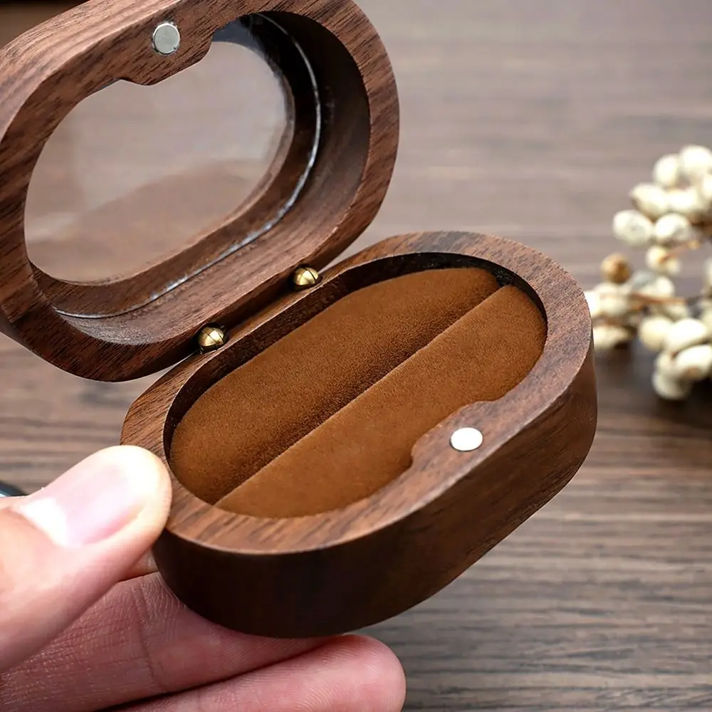 1Pcs Oval Wooden Retro Jewelry Box Lover Ring Display Box Engagement Wedding Couples Ring Storage Holder Love Gift Earrings Case