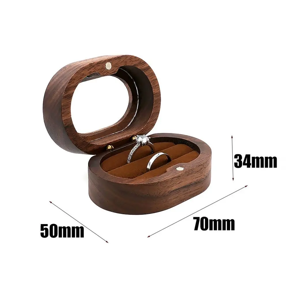 1Pcs Oval Wooden Retro Jewelry Box Lover Ring Display Box Engagement Wedding Couples Ring Storage Holder Love Gift Earrings Case