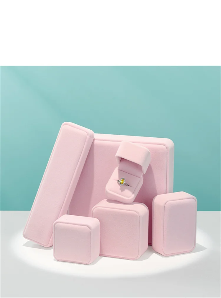 WoodTen Velvet Ring Box Earring Pink Jewelry Box Necklace Bracelet Storage Case Jewelry Organizer Jewelry Gift Box for Wedding