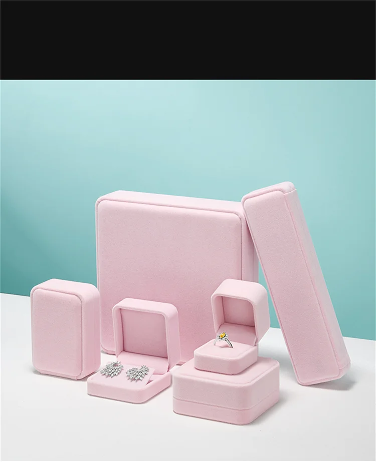 WoodTen Velvet Ring Box Earring Pink Jewelry Box Necklace Bracelet Storage Case Jewelry Organizer Jewelry Gift Box for Wedding
