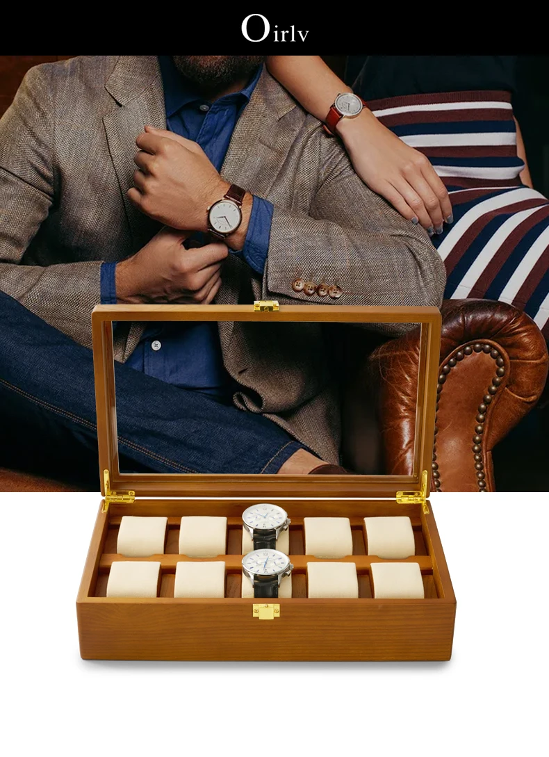 Oirlv Wood Jewelry Organizer Box 6/10 Grids Solid Watch Holder Storage Case Watch Display Box For Wooden Watch Box Watch storage
