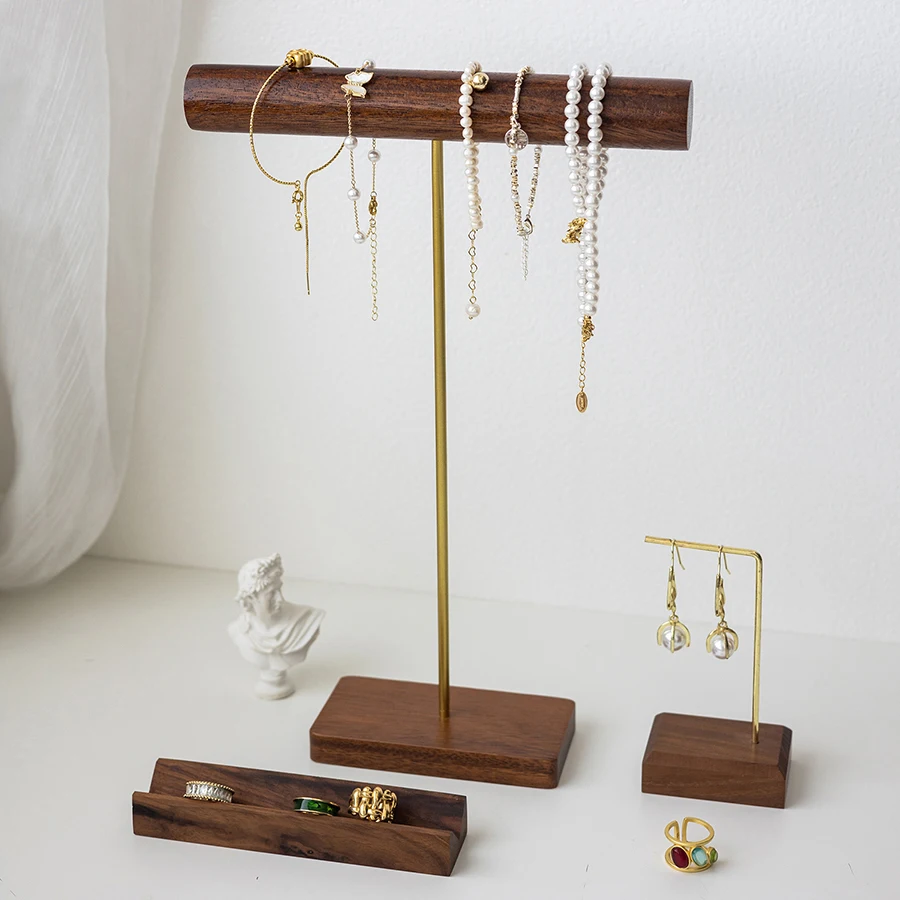 Walnut Wood Model Bust Wooden Jewelry Display Necklace Pendants Mannequin Hanging Earring Holder Jewelry Stands Organizer Rack