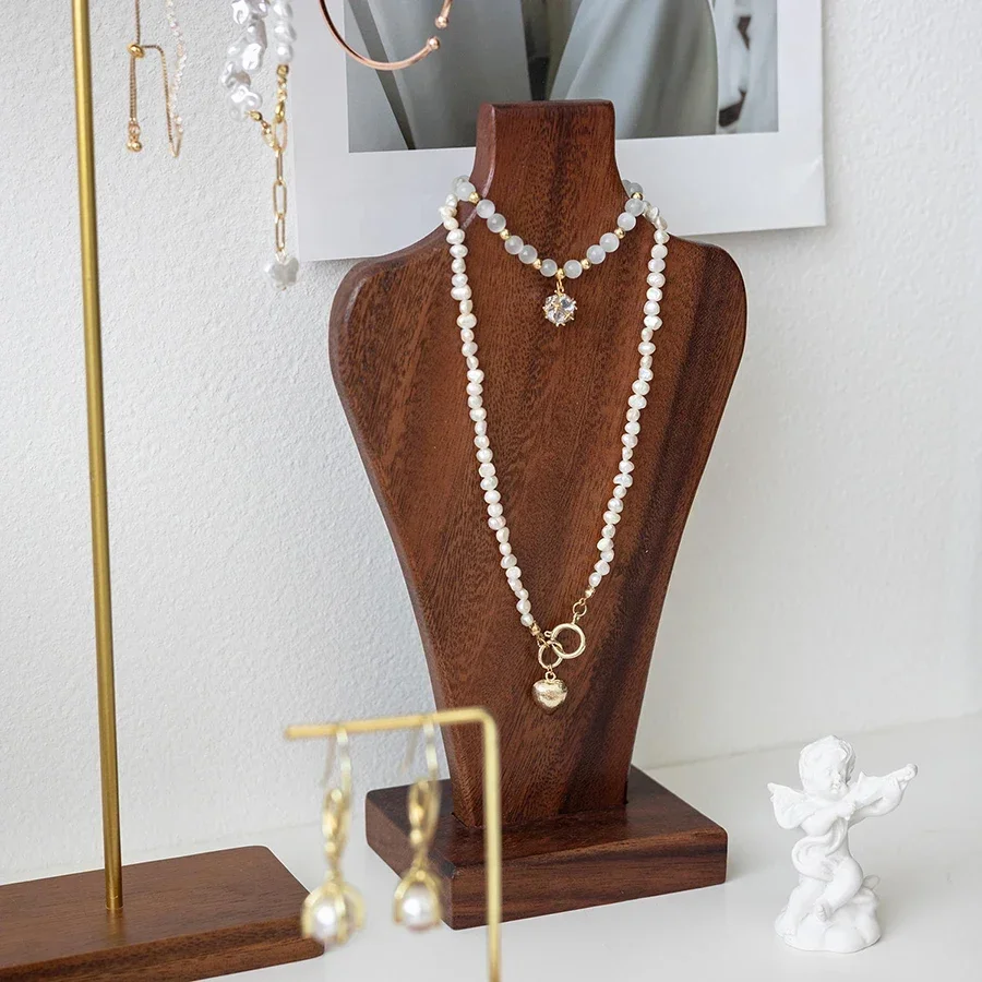 Walnut Wood Model Bust Wooden Jewelry Display Necklace Pendants Mannequin Hanging Earring Holder Jewelry Stands Organizer Rack
