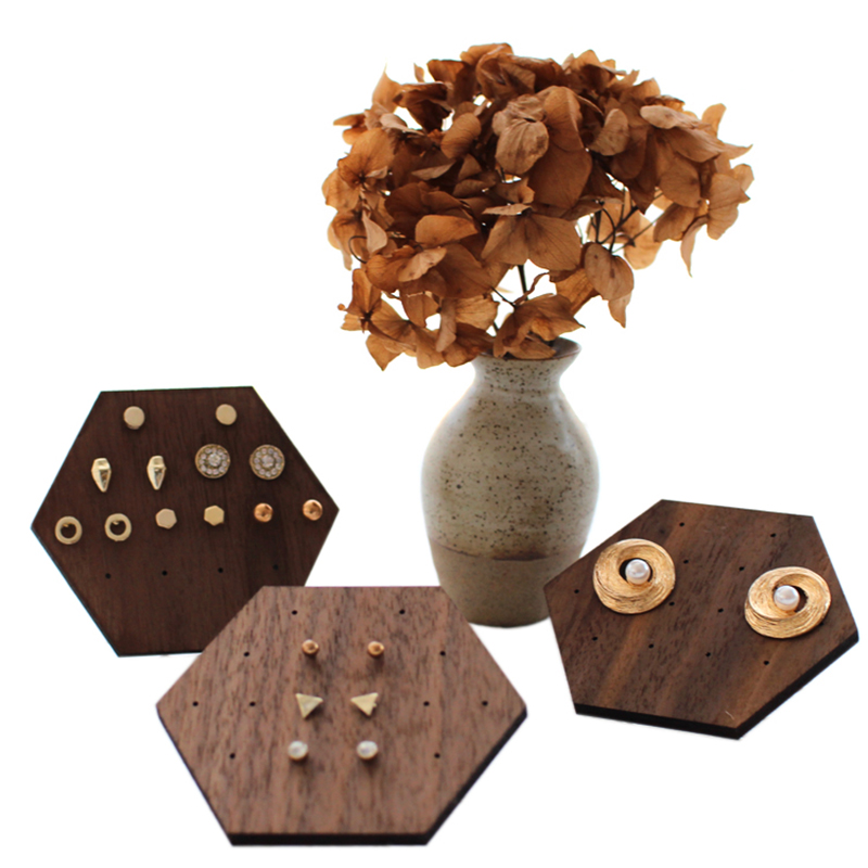 Wooden Jewelry Display Walnut Jewelry Display Stand Earrings Ear Stud Holder Organize Jewelry Packaging Box Card Case