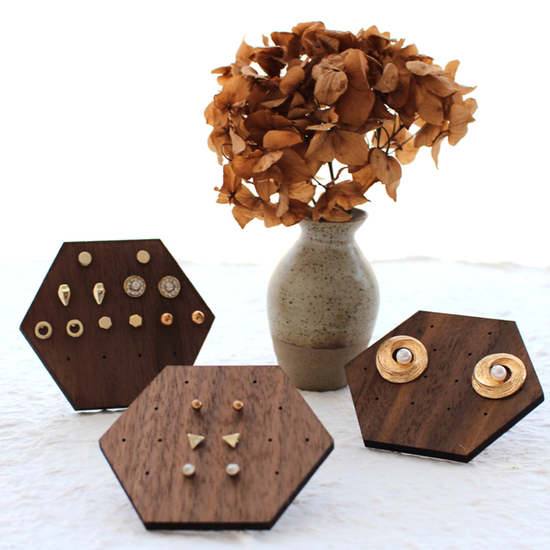 Wooden Jewelry Display Walnut Jewelry Display Stand Earrings Ear Stud Holder Organize Jewelry Packaging Box Card Case