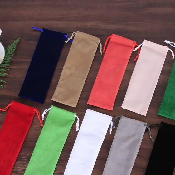 50Pcs/lot 5cmx15cm Drawstring Velvet Bag Jewelry Packing Pouches Lipstick Pen Eyeliner Eyebrow Pencil Gift Bags Can Customized