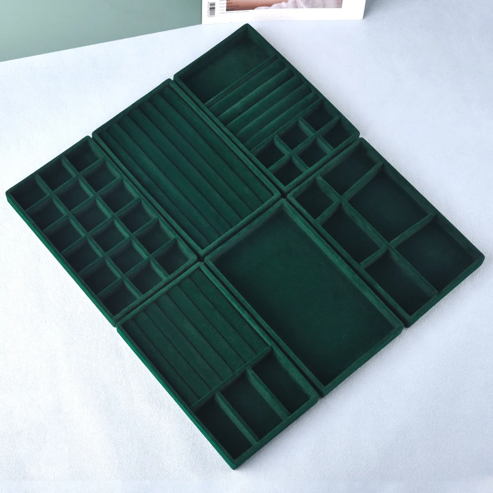 Black/Dark Green Flannel Jewelry Storage Box Household Drawer Earring Necklace Ring Tray Head Rope Ear Clip Display Storage Tray