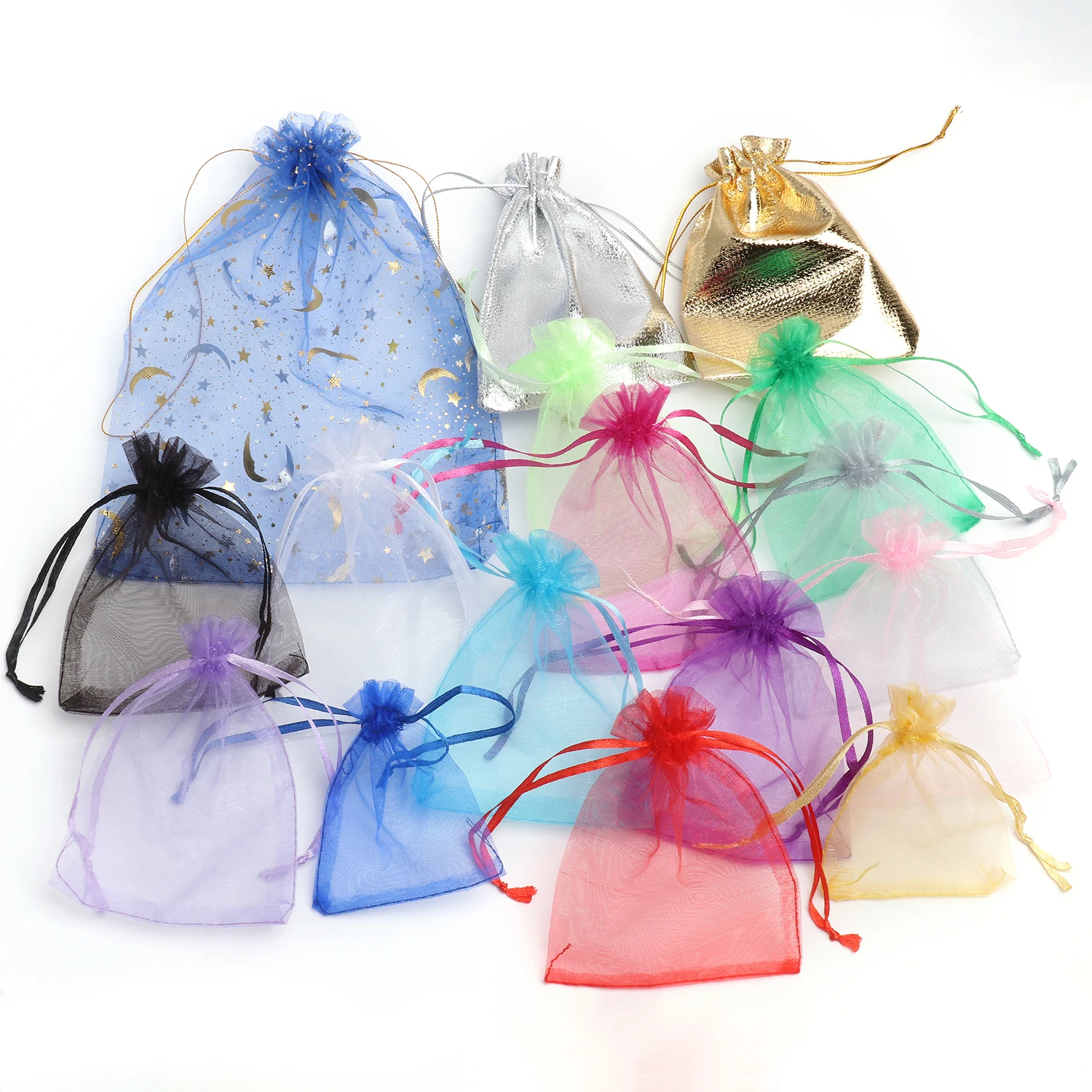 50pcs 7x9 9x12 10x15 Organza Bags Jewelry Packaging Bags Gift Engagement Wedding Party Decoration Drawstring Packaging Pouches