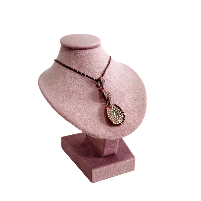 Mini Pink Velvet Jewelry Display Stand 12cm Necklace Pendant Stand Portrait Neck Model Standing Mannequin for Jewelry Showroom