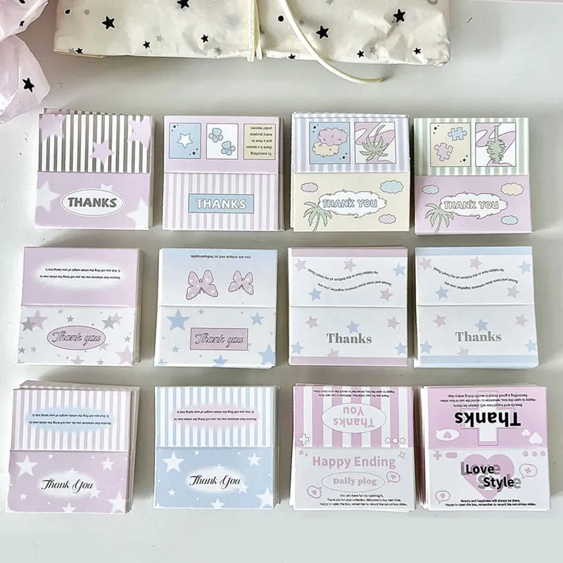 20-50pcs 5.4x5.4cm Cute Thank you Cards Foldable Hanging Card for diy Jewelry Display Card Stationery Packaging Retail Price Tag
