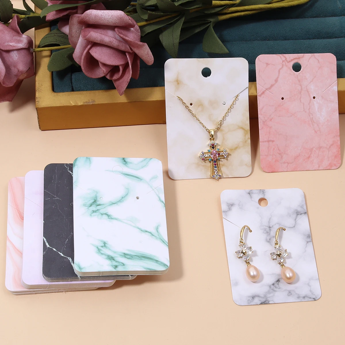 50pcs/lot Necklace Earrings Ear Studs Packaging Card Blank Jewelry Display Card Marbling Paper Card For Jewelry Packaging