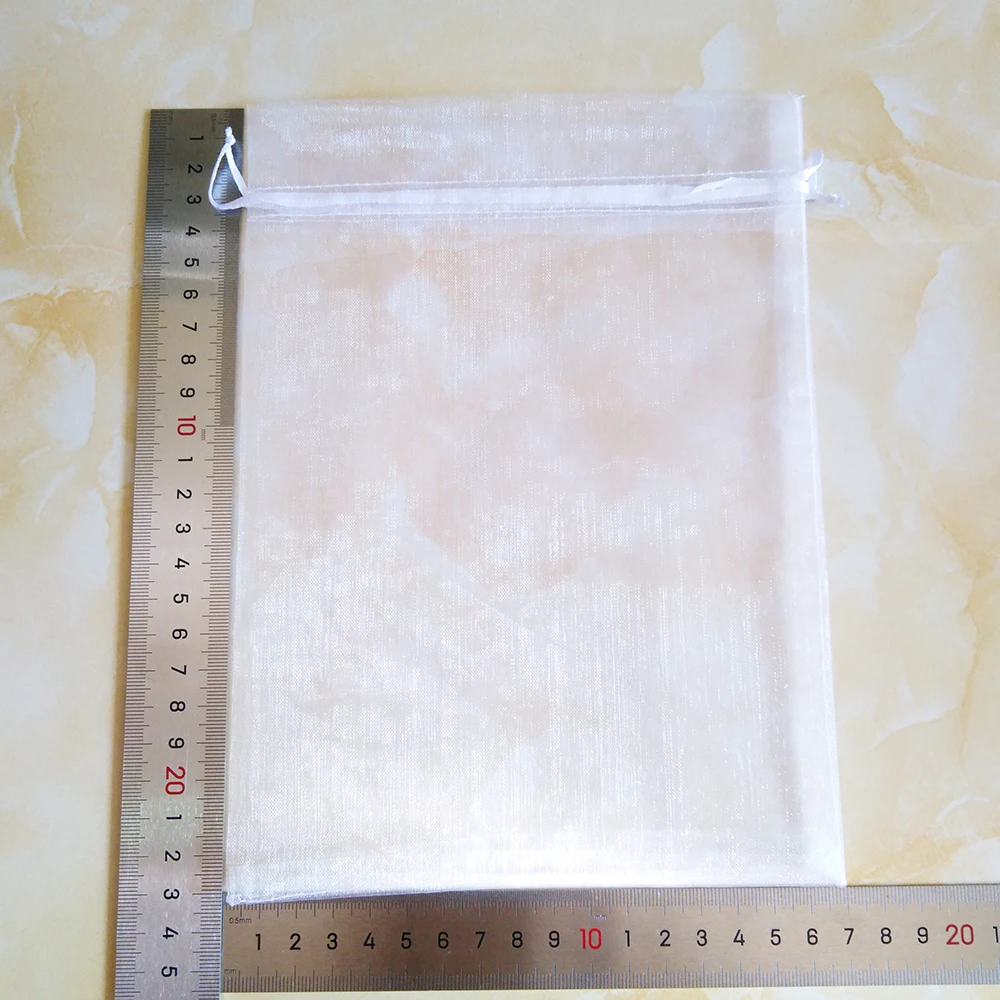 100pcs/Lot Wedding Party White Organza Gift Bags Bag 7x9 9x12 10x15 13x18 15x20 17x23 20x30 30x40cm Jewelry Packaging Bags Pouch