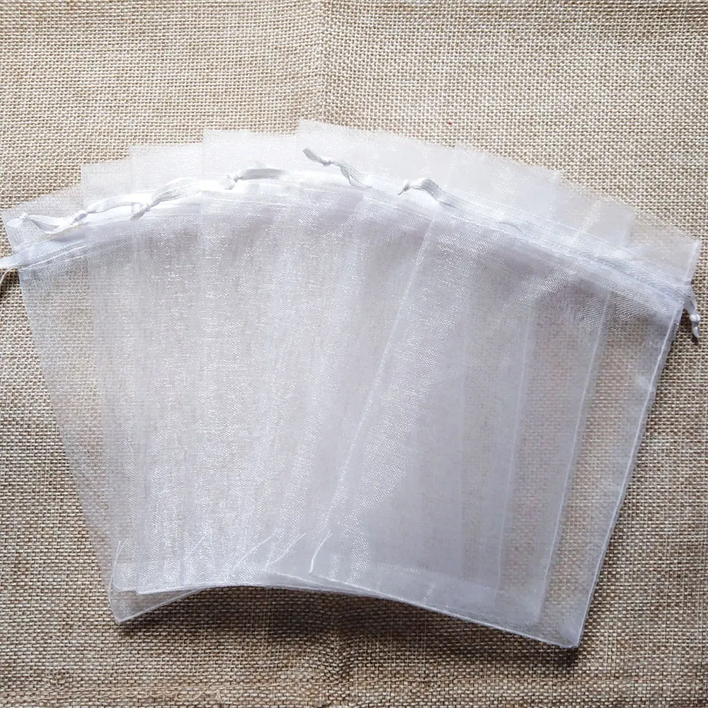 100pcs/Lot Wedding Party White Organza Gift Bags Bag 7x9 9x12 10x15 13x18 15x20 17x23 20x30 30x40cm Jewelry Packaging Bags Pouch