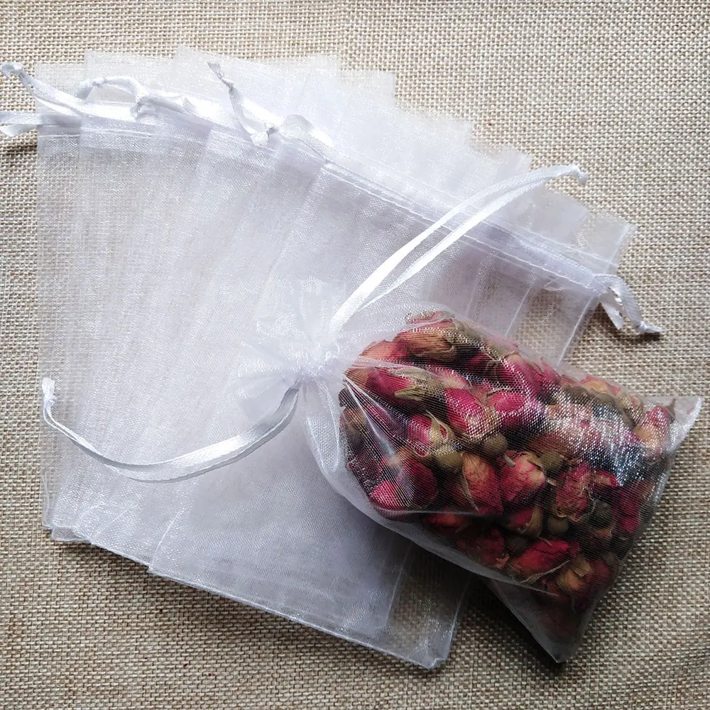 100pcs/Lot Wedding Party White Organza Gift Bags Bag 7x9 9x12 10x15 13x18 15x20 17x23 20x30 30x40cm Jewelry Packaging Bags Pouch