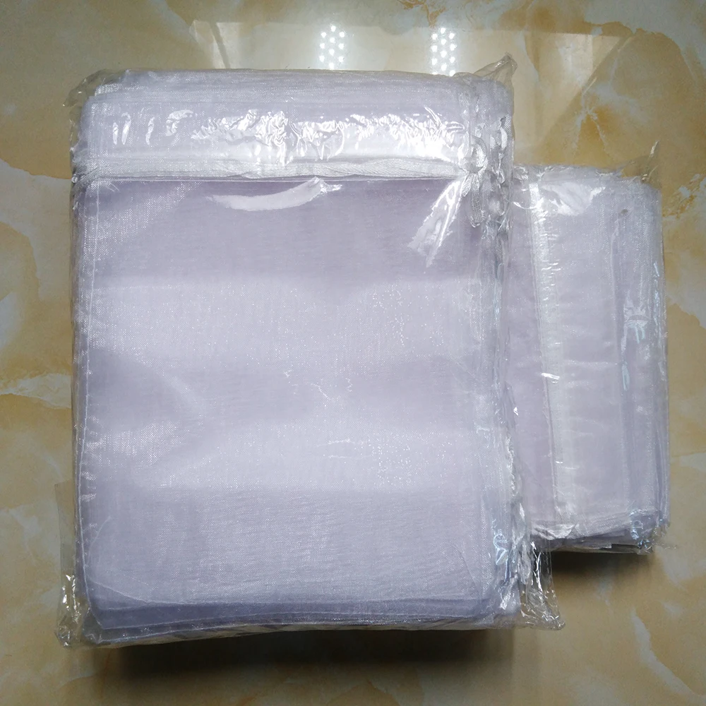 100pcs/Lot Wedding Party White Organza Gift Bags Bag 7x9 9x12 10x15 13x18 15x20 17x23 20x30 30x40cm Jewelry Packaging Bags Pouch