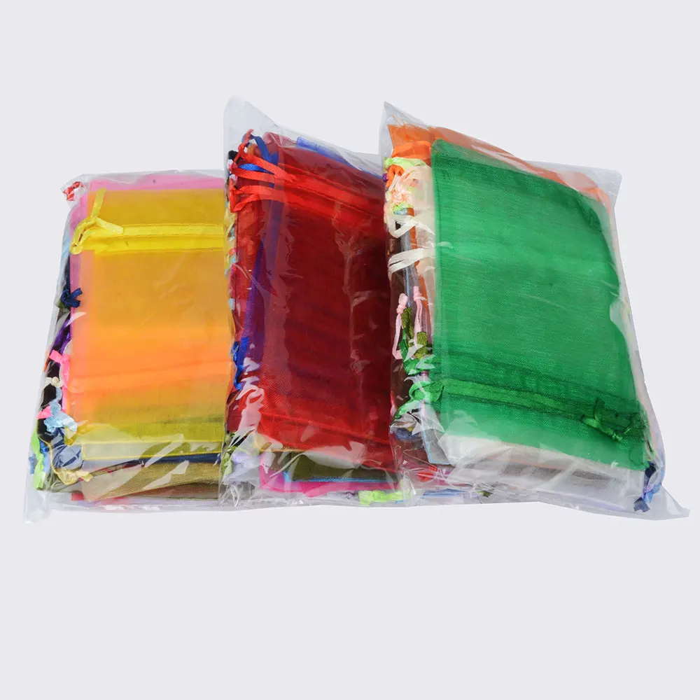 50pcs 24 Colors Jewelry Bag 5*7 7*9 9*12 10*15cm Wedding Gift Organza bag Jewelry Packaging Display & Jewelry Pouches
