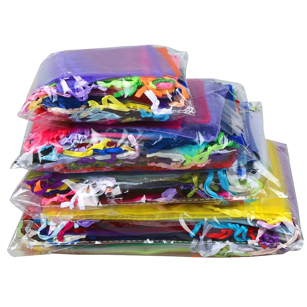 50pcs 24 Colors Jewelry Bag 5*7 7*9 9*12 10*15cm Wedding Gift Organza bag Jewelry Packaging Display & Jewelry Pouches