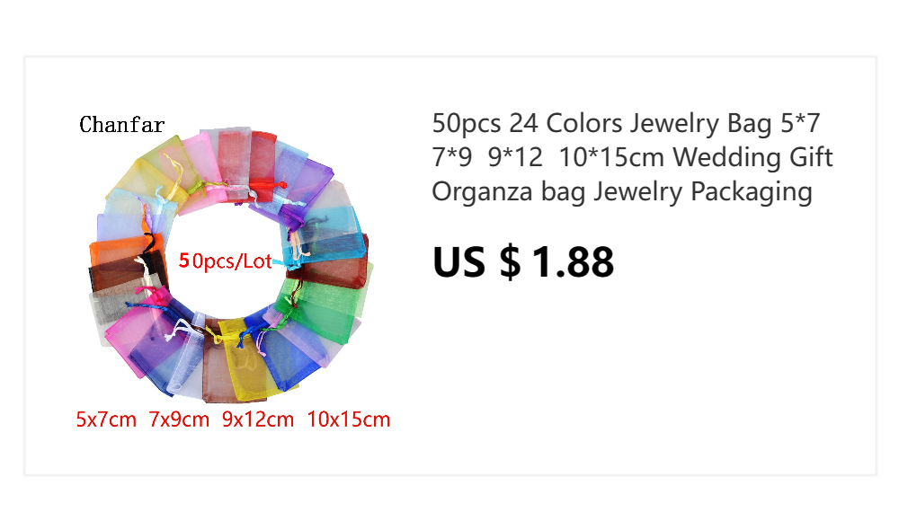 50pcs 24 Colors Jewelry Bag 5*7 7*9 9*12 10*15cm Wedding Gift Organza bag Jewelry Packaging Display & Jewelry Pouches