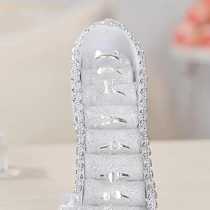 Elegant High Heel Jewelry Organizers Display Stand Fabric Texture for Earrings Necklaces Rings and Accessories