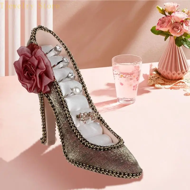 Elegant High Heel Jewelry Organizers Display Stand Fabric Texture for Earrings Necklaces Rings and Accessories