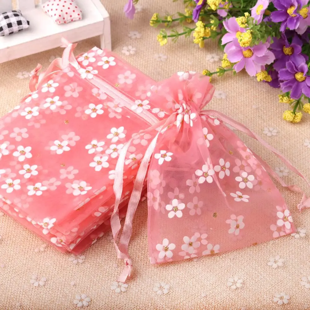 10pcs/Lot New Flower Organza Gift Bags 10x14cm 13x18cm 16x23cm Wedding Jewelry Gift Bag Candy Packaging Drawstring Pouches