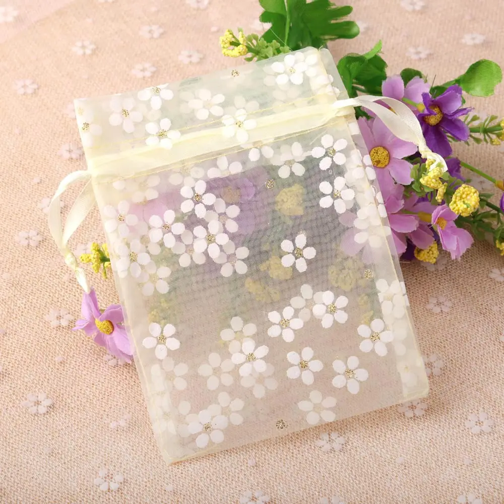 10pcs/Lot New Flower Organza Gift Bags 10x14cm 13x18cm 16x23cm Wedding Jewelry Gift Bag Candy Packaging Drawstring Pouches